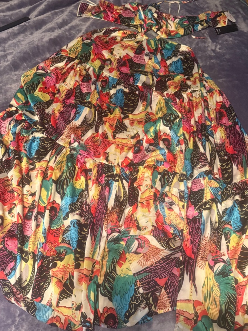Vibrant Tropical Parrot Print Maxi Dress